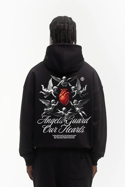 ANGEL GUARD OUR HEARTS HOODIE BLACK UNISEX