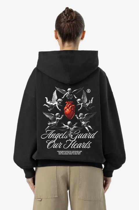 ANGEL GUARD OUR HEARTS HOODIE BLACK UNISEX